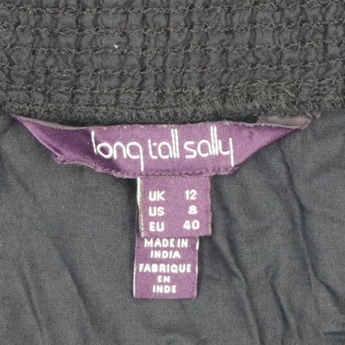 Long Tall Sally Women Black UK 12 Embroidered Aztec Tassel Tunic Blouse