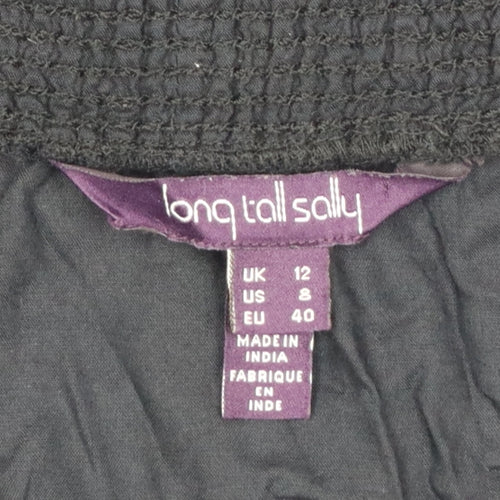 Long Tall Sally Women Black UK 12 Embroidered Aztec Tassel Tunic Blouse