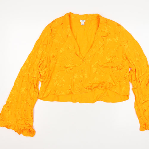 River Island Women Orange Floral Cropped Ruffle Bell Sleeve Blouse UK 14