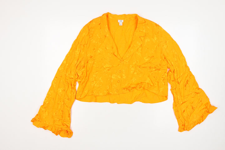 River Island Women Orange Floral Cropped Ruffle Bell Sleeve Blouse UK 14