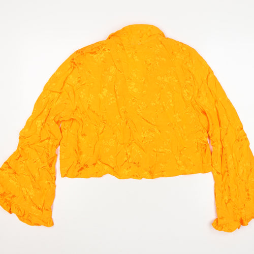 River Island Women Orange Floral Cropped Ruffle Bell Sleeve Blouse UK 14