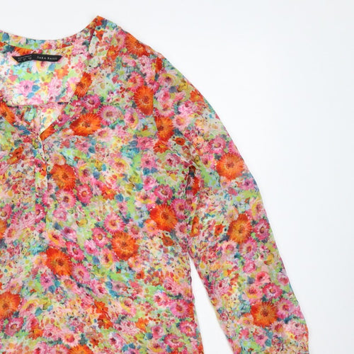 Zara Basic Women Multicoloured L Floral Sheer Long Sleeve Blouse