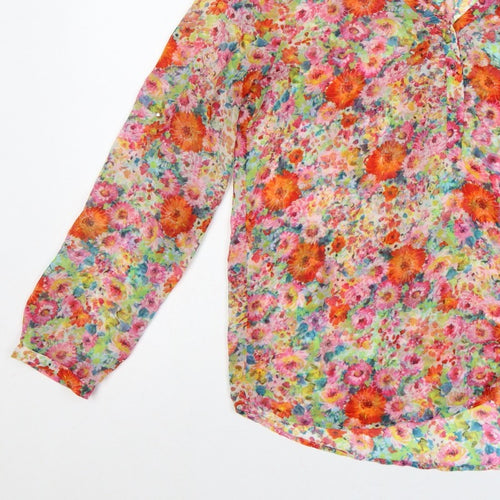Zara Basic Women Multicoloured L Floral Sheer Long Sleeve Blouse