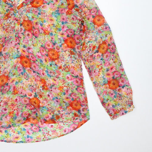 Zara Basic Women Multicoloured L Floral Sheer Long Sleeve Blouse