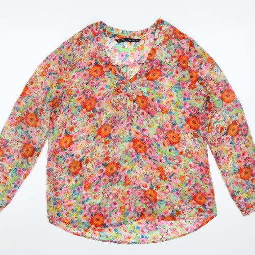 Zara Basic Women Multicoloured L Floral Sheer Long Sleeve Blouse