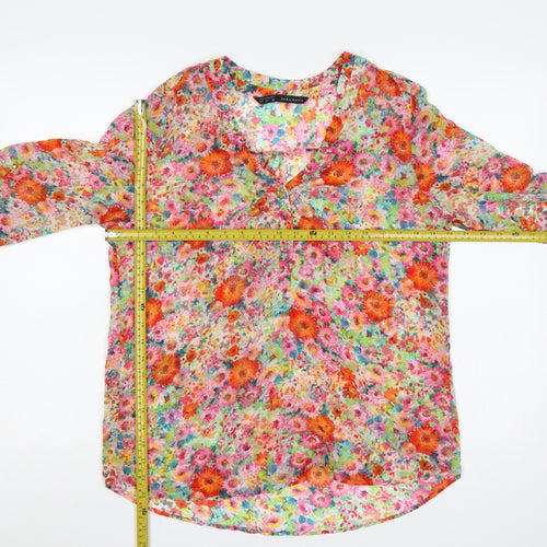 Zara Basic Women Multicoloured L Floral Sheer Long Sleeve Blouse