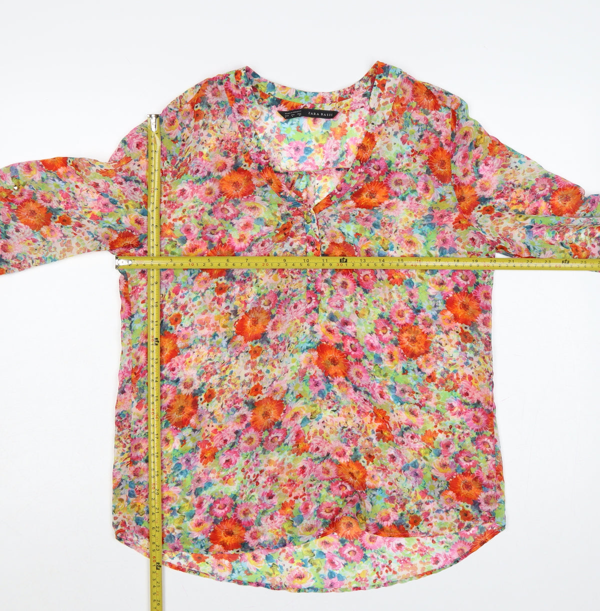 Zara Basic Women Multicoloured L Floral Sheer Long Sleeve Blouse