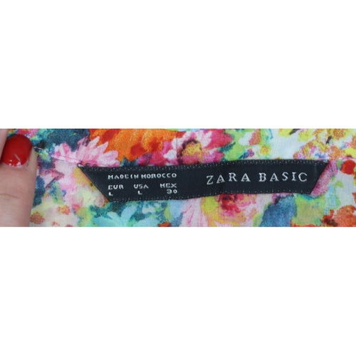 Zara Basic Women Multicoloured L Floral Sheer Long Sleeve Blouse