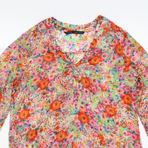 Zara Basic Women Multicoloured L Floral Sheer Long Sleeve Blouse