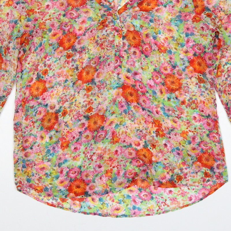 Zara Basic Women Multicoloured L Floral Sheer Long Sleeve Blouse
