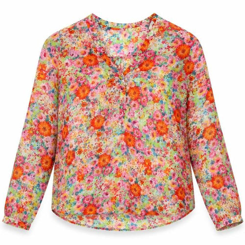 Zara Basic Women Multicoloured L Floral Sheer Long Sleeve Blouse