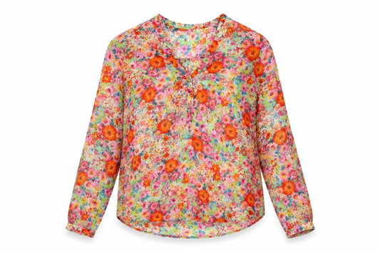 Zara Basic Women Multicoloured L Floral Sheer Long Sleeve Blouse