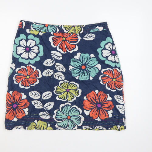 Laura Ashley Women Multicoloured UK 18 Floral Linen Pencil Mini Skirt