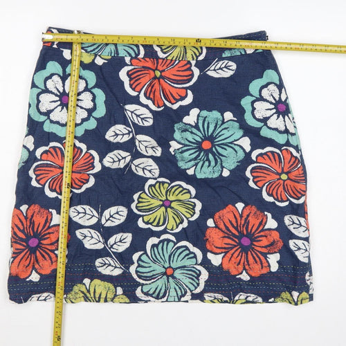 Laura Ashley Women Multicoloured UK 18 Floral Linen Pencil Mini Skirt