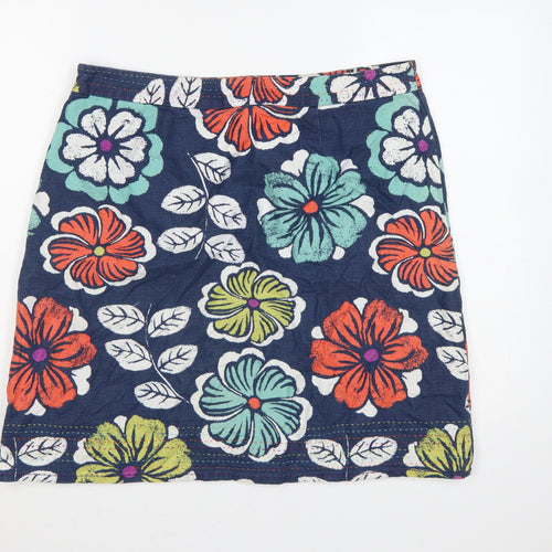 Laura Ashley Women Multicoloured UK 18 Floral Linen Pencil Mini Skirt
