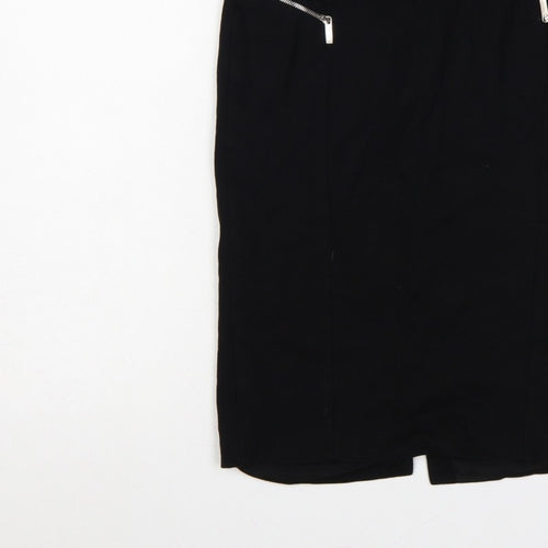 Karen Millen Women Black UK 14 Pencil Knee Skirt Zip Detail