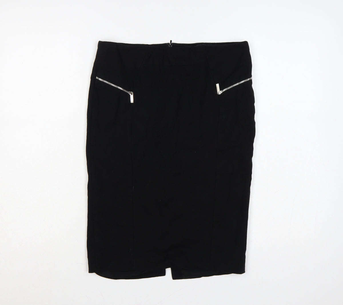 Karen Millen Women Black UK 14 Pencil Knee Skirt Zip Detail