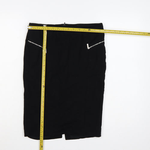 Karen Millen Women Black UK 14 Pencil Knee Skirt Zip Detail