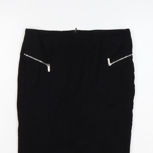 Karen Millen Women Black UK 14 Pencil Knee Skirt Zip Detail