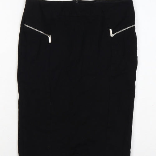 Karen Millen Women Black UK 14 Pencil Knee Skirt Zip Detail
