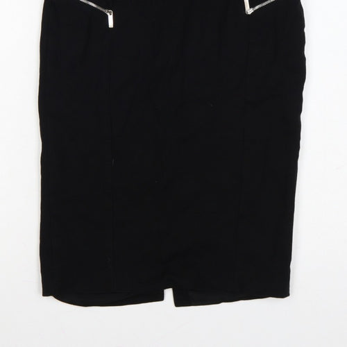 Karen Millen Women Black UK 14 Pencil Knee Skirt Zip Detail
