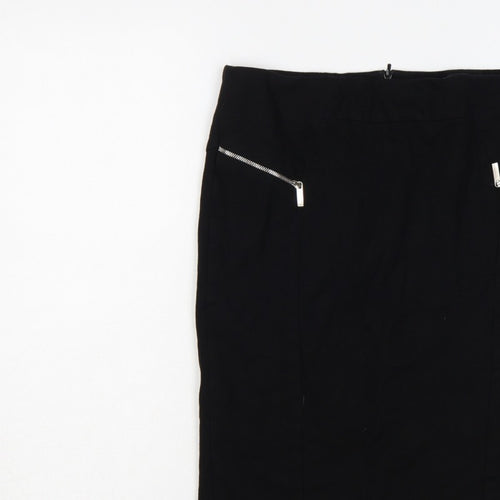 Karen Millen Women Black UK 14 Pencil Knee Skirt Zip Detail