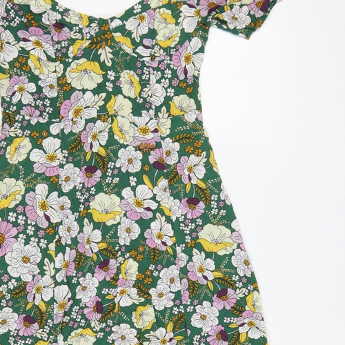 ASOS Design Women Green Floral Fit & Flare Midi Dress UK 10