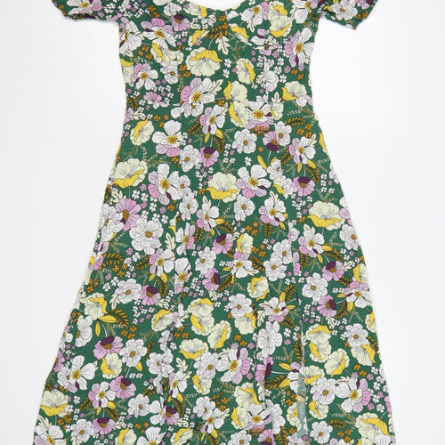 ASOS Design Women Green Floral Fit & Flare Midi Dress UK 10