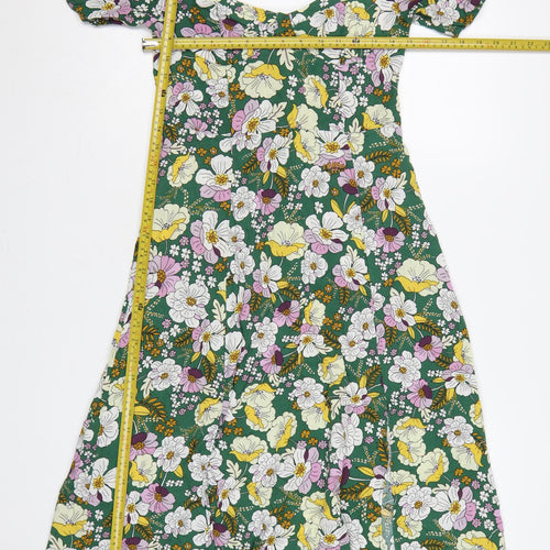 ASOS Design Women Green Floral Fit & Flare Midi Dress UK 10