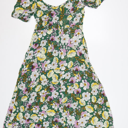 ASOS Design Women Green Floral Fit & Flare Midi Dress UK 10