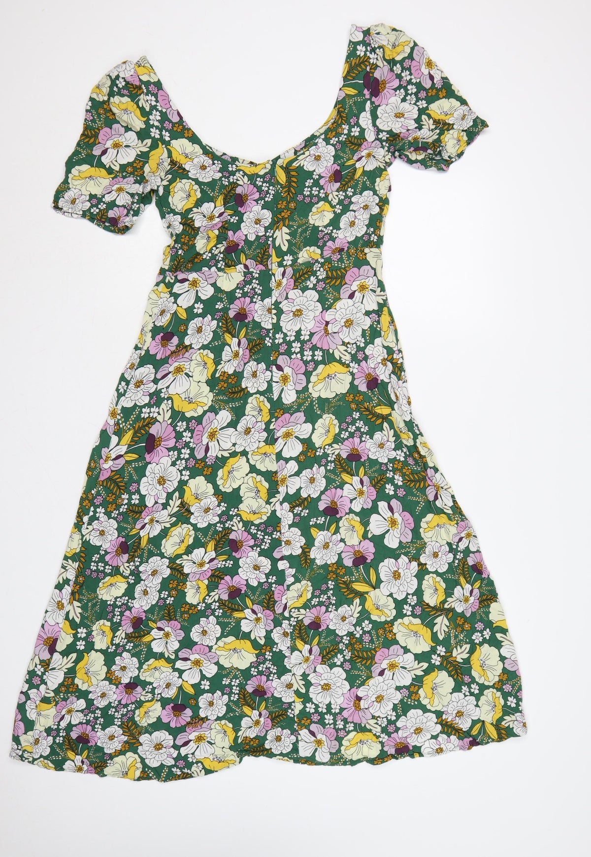 ASOS Design Women Green Floral Fit & Flare Midi Dress UK 10