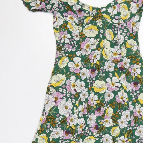ASOS Design Women Green Floral Fit & Flare Midi Dress UK 10