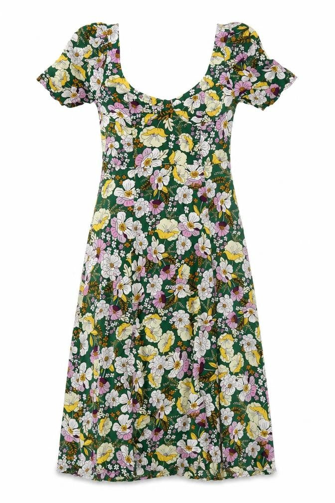 ASOS Design Women Green Floral Fit & Flare Midi Dress UK 10