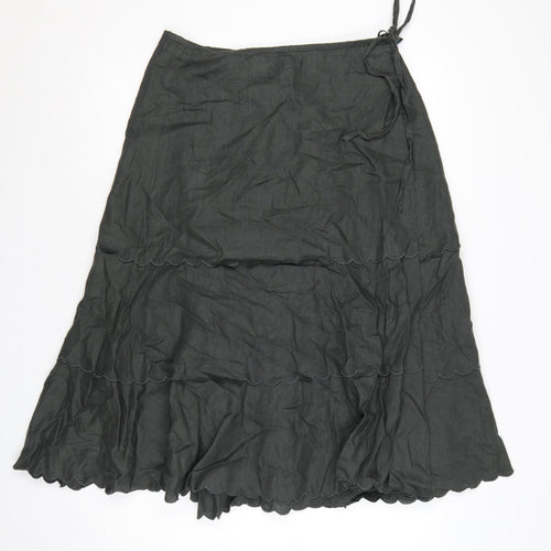 Laura Ashley Women Grey UK 14 Long Linen Tiered Wrap Skirt