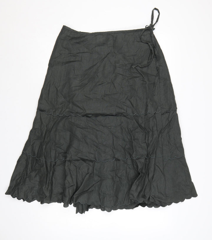 Laura Ashley Women Grey UK 14 Long Linen Tiered Wrap Skirt