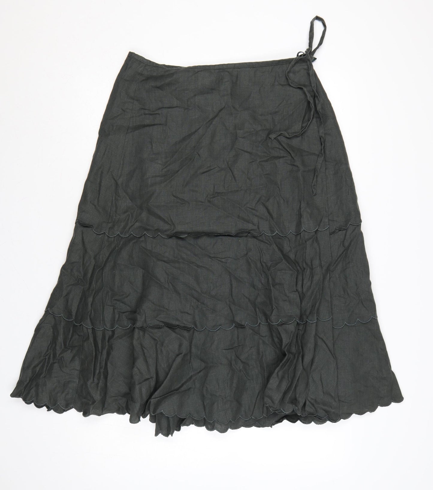 Laura Ashley Women Grey UK 14 Long Linen Tiered Wrap Skirt