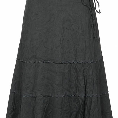 Laura Ashley Women Grey UK 14 Long Linen Tiered Wrap Skirt
