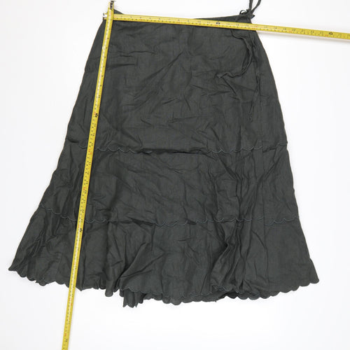 Laura Ashley Women Grey UK 14 Long Linen Tiered Wrap Skirt