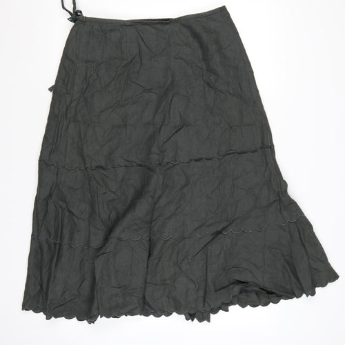 Laura Ashley Women Grey UK 14 Long Linen Tiered Wrap Skirt