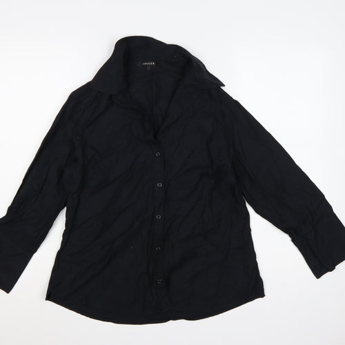 Jaeger Women Black UK 14 Basic Cotton Long Sleeve Button-Up Shirt