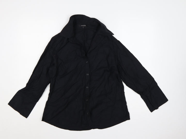 Jaeger Women Black UK 14 Basic Cotton Long Sleeve Button-Up Shirt
