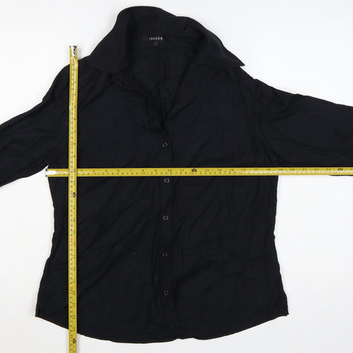 Jaeger Women Black UK 14 Basic Cotton Long Sleeve Button-Up Shirt