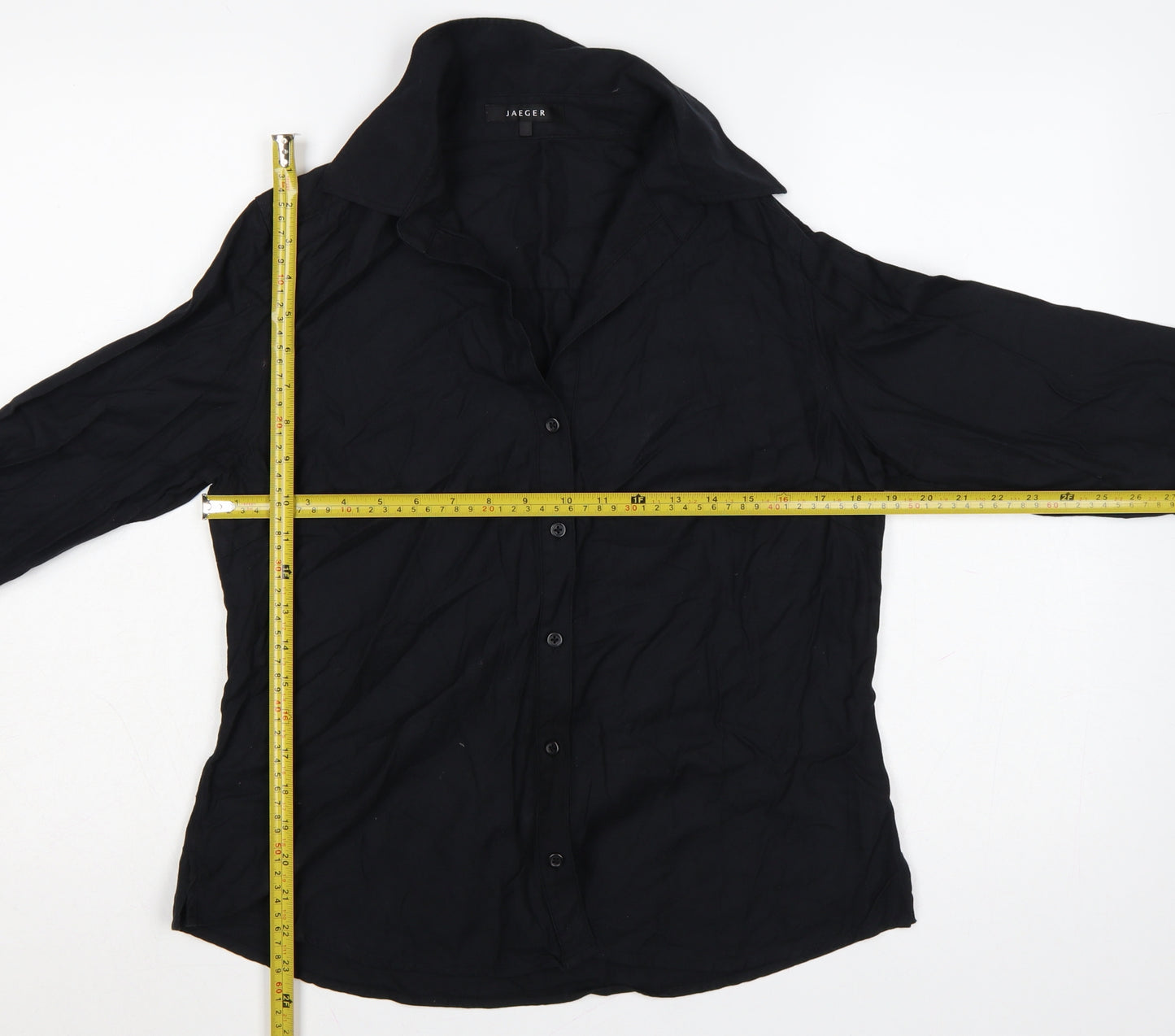 Jaeger Women Black UK 14 Basic Cotton Long Sleeve Button-Up Shirt
