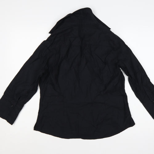 Jaeger Women Black UK 14 Basic Cotton Long Sleeve Button-Up Shirt