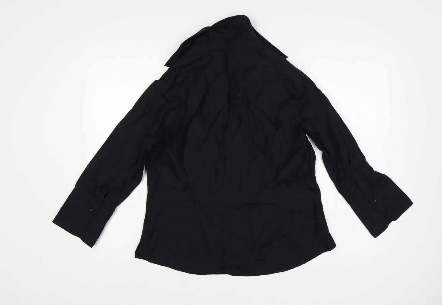 Jaeger Women Black UK 14 Basic Cotton Long Sleeve Button-Up Shirt