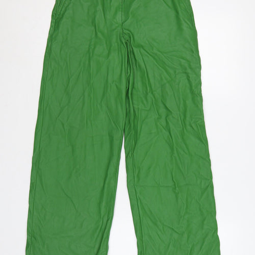Topshop Women Green UK 6 High Rise Wide-Leg Faux Leather Trousers