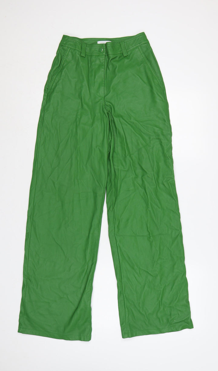 Topshop Women Green UK 6 High Rise Wide-Leg Faux Leather Trousers