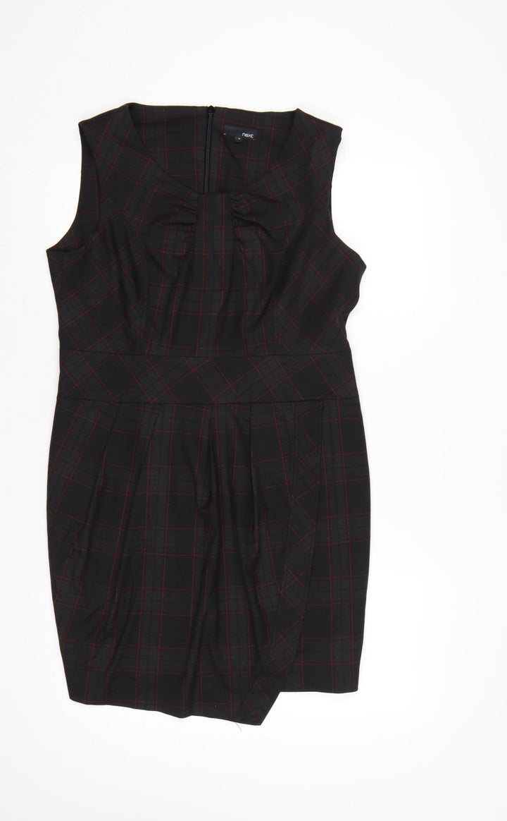 Next Women Black Check UK 16 Knee Length Sheath Workwear Dress