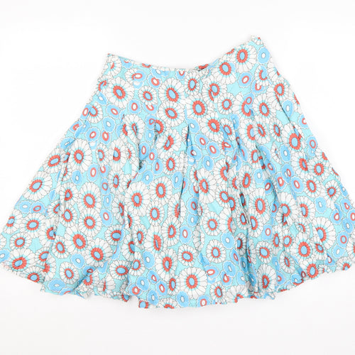French Connection Women Blue Floral UK 8 A-Line Short Cotton Skirt