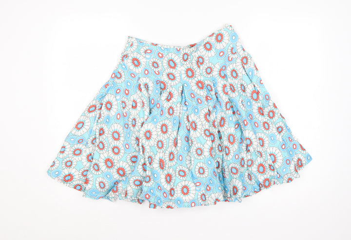 French Connection Women Blue Floral UK 8 A-Line Short Cotton Skirt